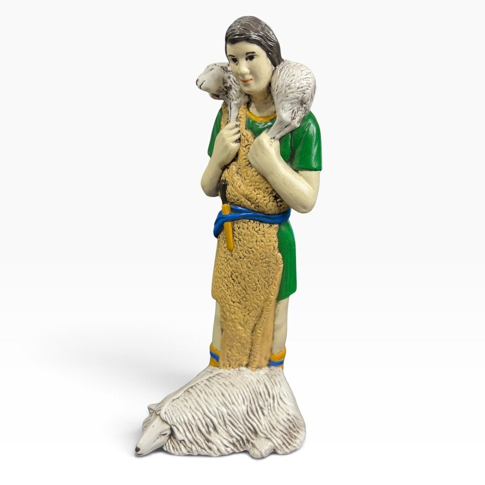 Vintage 1970s Holland Mold Hand Painted Nativity Scene Shepherd Figurine 8 Inch